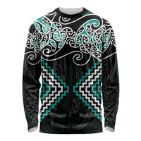 Turquoise Aotearoa Tukutuku Manawa Tapu Long Sleeve Shirt Ta Moko Toi Maori