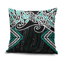 Turquoise Aotearoa Tukutuku Manawa Tapu Pillow Cover Ta Moko Toi Maori - Polynesian Pride