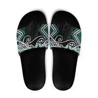 Turquoise Aotearoa Tukutuku Manawa Tapu Slide Sandals Ta Moko Toi Maori - Polynesian Pride