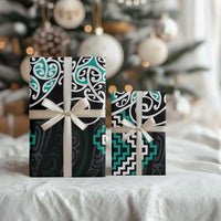 Turquoise Aotearoa Tukutuku Manawa Tapu Wrapping Paper Ta Moko Toi Maori - Polynesian Pride