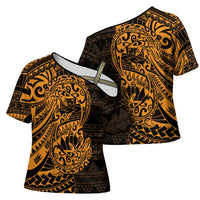 Gold Couple Dolphins Maori Polynesian Style Cross Shoulder Shirt - Polynesian Pride
