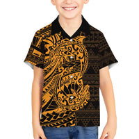 Gold Couple Dolphins Maori Polynesian Style Kid Hawaiian Shirt LT9 Kid Gold - Polynesian Pride