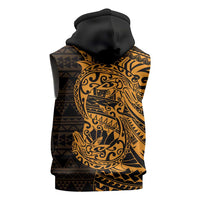 Gold Couple Dolphins Maori Polynesian Style Sleeveless Zip Hoodie - Polynesian Pride