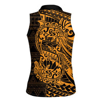 Gold Couple Dolphins Maori Polynesian Style Women Sleeveless Polo Shirt