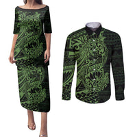 Green Couple Dolphins Maori Polynesian Style Couples Matching Puletasi and Long Sleeve Button Shirt LT9 Green - Polynesian Pride