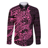 Pink Couple Dolphins Maori Polynesian Style Family Matching Long Sleeve Bodycon Dress and Hawaiian Shirt