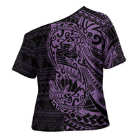 Purple Couple Dolphins Maori Polynesian Style Cross Shoulder Shirt - Polynesian Pride