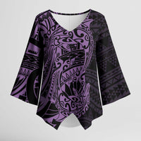 Purple Couple Dolphins Maori Polynesian Style Kimono Sleeve Blouse - Polynesian Pride