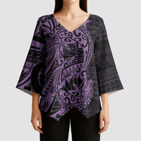 Purple Couple Dolphins Maori Polynesian Style Kimono Sleeve Blouse - Polynesian Pride