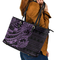 Purple Couple Dolphins Maori Polynesian Style Leather Tote Bag