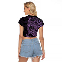 Purple Couple Dolphins Maori Polynesian Style Raglan Cropped T Shirt LT9 - Polynesian Pride