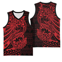 Red Couple Dolphins Maori Polynesian Style Basketball Jersey - Polynesian Pride