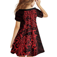 Red Couple Dolphins Maori Polynesian Style Family Matching Off Shoulder Maxi Dress and Hawaiian Shirt