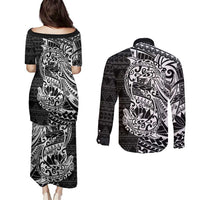 White Couple Dolphins Maori Polynesian Style Couples Matching Puletasi and Long Sleeve Button Shirt LT9 - Polynesian Pride