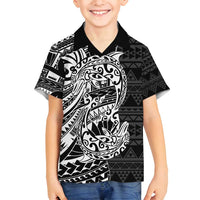 White Couple Dolphins Maori Polynesian Style Family Matching Off Shoulder Short Dress and Hawaiian Shirt