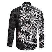 White Couple Dolphins Maori Polynesian Style Family Matching Short Sleeve Bodycon Dress and Hawaiian Shirt