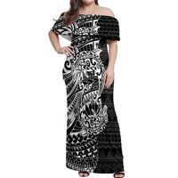 White Couple Dolphins Maori Polynesian Style Off Shoulder Maxi Dress