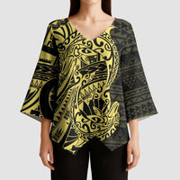 Yellow Couple Dolphins Maori Polynesian Style Kimono Sleeve Blouse - Polynesian Pride