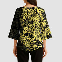 Yellow Couple Dolphins Maori Polynesian Style Kimono Sleeve Blouse - Polynesian Pride