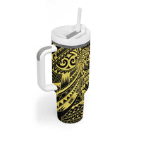 Yellow Couple Dolphins Maori Polynesian Style Tumbler With Handle
