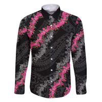 Guam Bougainvillea Lei Family Matching Off Shoulder Maxi Dress and Hawaiian Shirt Chamorro Tribal Pattern