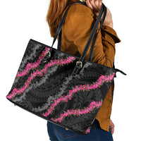 Guam Bougainvillea Lei Leather Tote Bag Chamorro Tribal Pattern