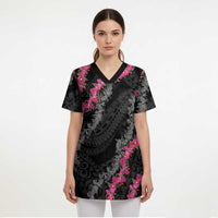 Guam Bougainvillea Lei Scrub Top Chamorro Tribal Pattern - Polynesian Pride