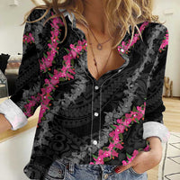 Guam Bougainvillea Lei Women Casual Shirt Chamorro Tribal Pattern LT9 Female Black - Polynesian Pride