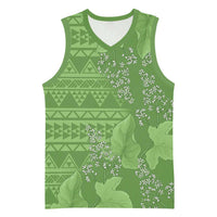 Hawaii Molokai Island Kukui Nut Flowers Basketball Jersey Tribal Kakau Pattern LT9 Unisex Green - Polynesian Pride