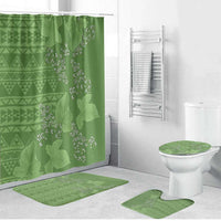 Hawaii Molokai Island Kukui Nut Flowers Bathroom Set Tribal Kakau Pattern LT9 Bathroom Set (4 pcs) Green - Polynesian Pride