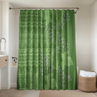 Hawaii Molokai Island Kukui Nut Flowers Bathroom Set Tribal Kakau Pattern LT9 Shower Curtain Only Green - Polynesian Pride