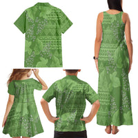 Hawaii Molokai Island Kukui Nut Flowers Family Matching Tank Maxi Dress and Hawaiian Shirt Tribal Kakau Pattern