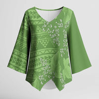 Hawaii Molokai Island Kukui Nut Flowers Kimono Sleeve Blouse Tribal Kakau Pattern - Polynesian Pride