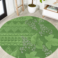 Hawaii Molokai Island Kukui Nut Flowers Round Carpet Tribal Kakau Pattern LT9 Green - Polynesian Pride