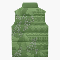 Hawaii Molokai Island Kukui Nut Flowers Sleeveless Puffer Jacket Tribal Kakau Pattern - Polynesian Pride
