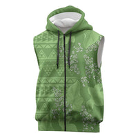 Hawaii Molokai Island Kukui Nut Flowers Sleeveless Zip Hoodie Tribal Kakau Pattern LT9 Green - Polynesian Pride