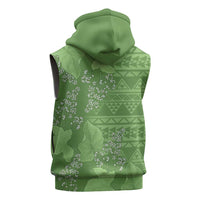 Hawaii Molokai Island Kukui Nut Flowers Sleeveless Zip Hoodie Tribal Kakau Pattern - Polynesian Pride
