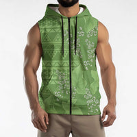Hawaii Molokai Island Kukui Nut Flowers Sleeveless Zip Hoodie Tribal Kakau Pattern LT9 - Polynesian Pride