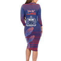 Custom Samoa 1962 Independence Day Custom Long Sleeve Bodycon Dress Manuia le Aso Tuto'atasi Ula Nifo Blue Art