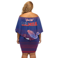 Custom Samoa 1962 Independence Day Custom Off Shoulder Short Dress Manuia le Aso Tuto'atasi Ula Nifo Blue Art LT9 - Polynesian Pride