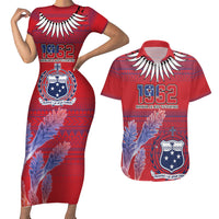 Custom Samoa 1962 Independence Day Custom Couples Matching Short Sleeve Bodycon Dress and Hawaiian Shirt Manuia le Aso Tuto'atasi Ula Nifo Red Art