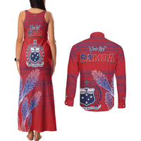 Custom Samoa 1962 Independence Day Custom Couples Matching Tank Maxi Dress and Long Sleeve Button Shirt Manuia le Aso Tuto'atasi Ula Nifo Red Art