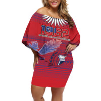 Custom Samoa 1962 Independence Day Custom Off Shoulder Short Dress Manuia le Aso Tuto'atasi Ula Nifo Red Art LT9 Women Red - Polynesian Pride