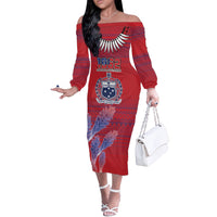 Custom Samoa 1962 Independence Day Custom Off The Shoulder Long Sleeve Dress Manuia le Aso Tuto'atasi Ula Nifo Red Art