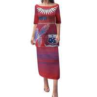 Custom Samoa 1962 Independence Day Custom Puletasi Manuia le Aso Tuto'atasi Ula Nifo Red Art LT9 Long Dress Red - Polynesian Pride