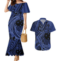 Custom Samoa 62nd Manuia le Aso Tuto'atasi Couples Matching Mermaid Dress and Hawaiian Shirt Samoan Tatau Blue Art LT9 Blue - Polynesian Pride