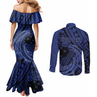 Custom Samoa 62nd Manuia le Aso Tuto'atasi Couples Matching Mermaid Dress and Long Sleeve Button Shirt Samoan Tatau Blue Art LT9 - Polynesian Pride