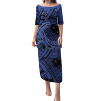 Custom Samoa 62nd Manuia le Aso Tuto'atasi Puletasi Samoan Tatau Blue Art LT9 Long Dress Blue - Polynesian Pride
