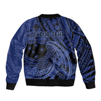 Custom Samoa 62nd Manuia le Aso Tuto'atasi Sleeve Zip Bomber Jacket Samoan Tatau Blue Art