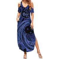 Custom Samoa 62nd Manuia le Aso Tuto'atasi Summer Maxi Dress Samoan Tatau Blue Art LT9 Women Blue - Polynesian Pride